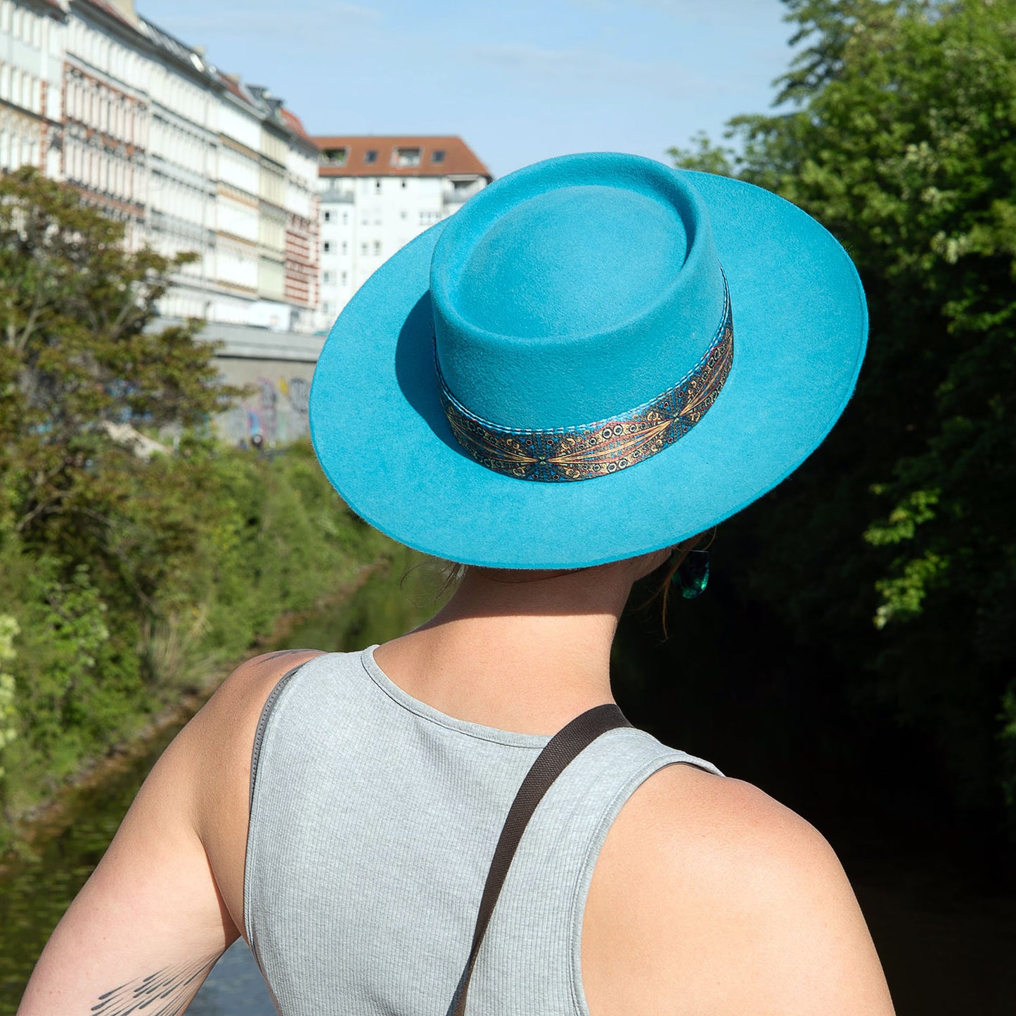 Turquoise Fedora back view