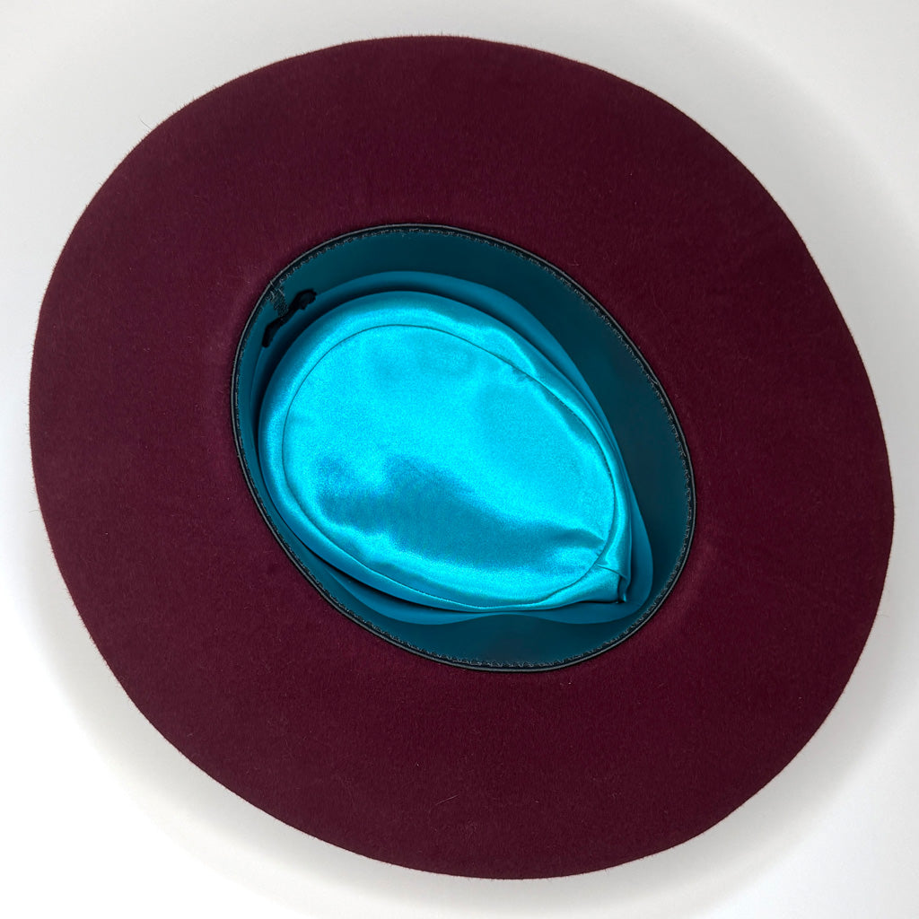 plum fedora turquoise lining