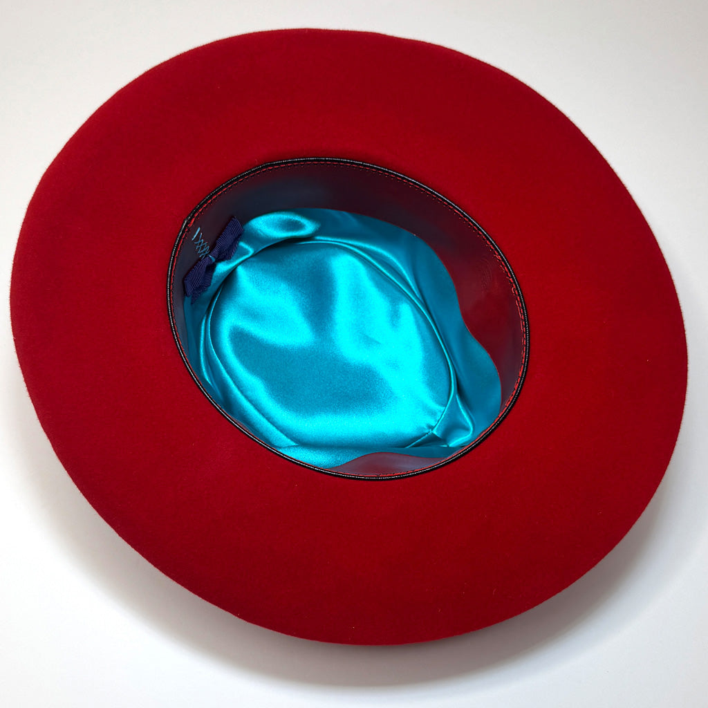 scarlet fedora turquoise lining