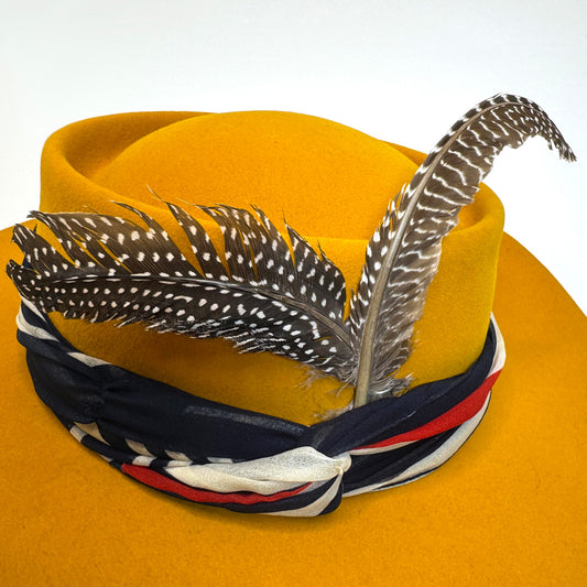 yellow fedora pheasant feathers